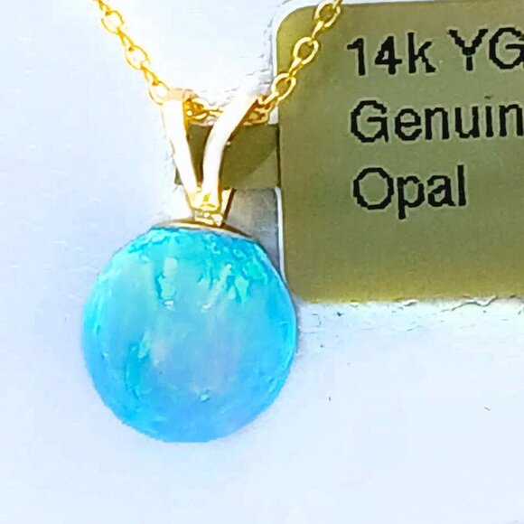 Genuine 1.65 Cts Blue Opal Pendant 14k Yellow Gold